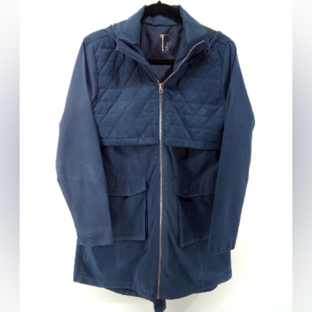 MONDETTA QUILTED OVERLAY RAIN PARKA TRENCH COAT NAVY BLUE M